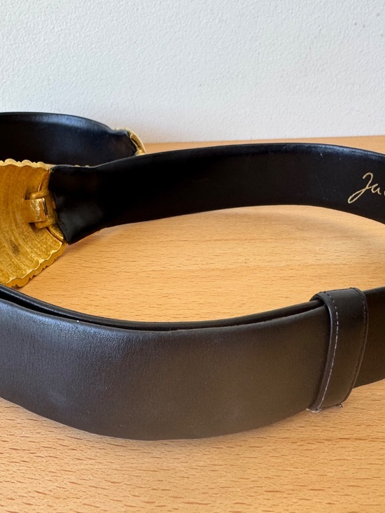Vintage Judith Leiber Wide Black Leather Belt Ribbed Gold Tone Hinged Adjustable main image 14